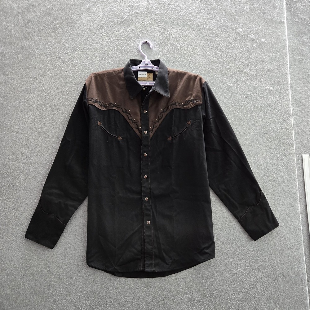 Scully Men Button Up Shirt L Black Embroidered Horse Western Pearl Snap